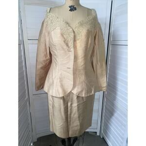 Vintage RIMINI Gold Champagne Silk 2 Piece Skirt Suit Lined Size 12